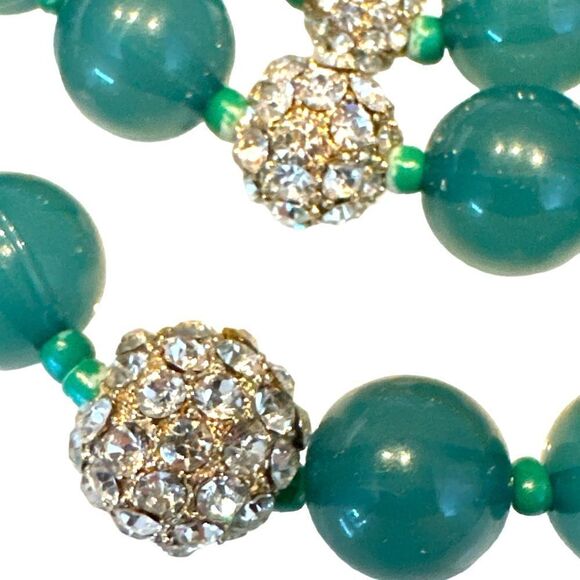 3 strand jade green glass bead crystal graduated necklace 18” + 3” extender - Picture 5 of 12
